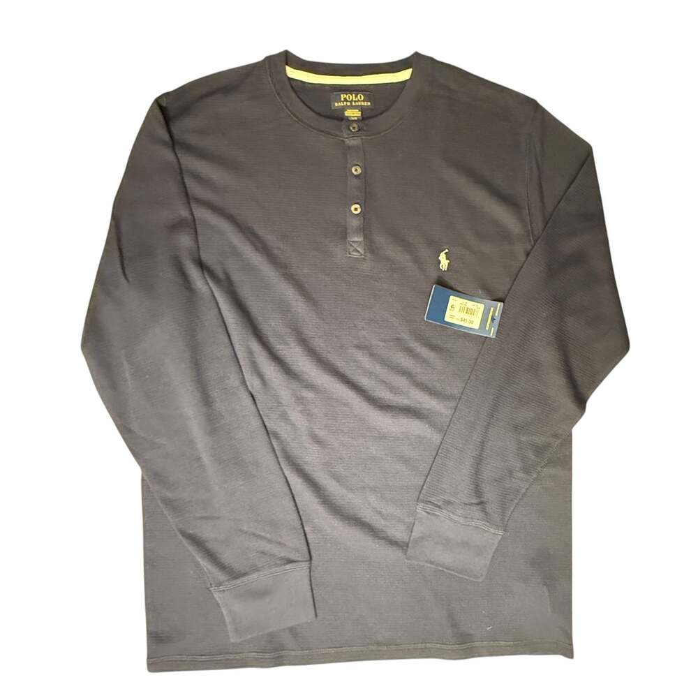 Polo Ralph Lauren Sleepwear Waffle Knit Henley Shirt Navy Blue Size Large